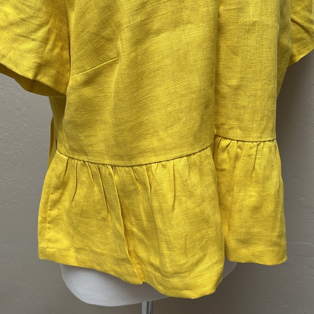 OFFON Linen Peplum Blouse in Yellow, L - Picture 7 of 14